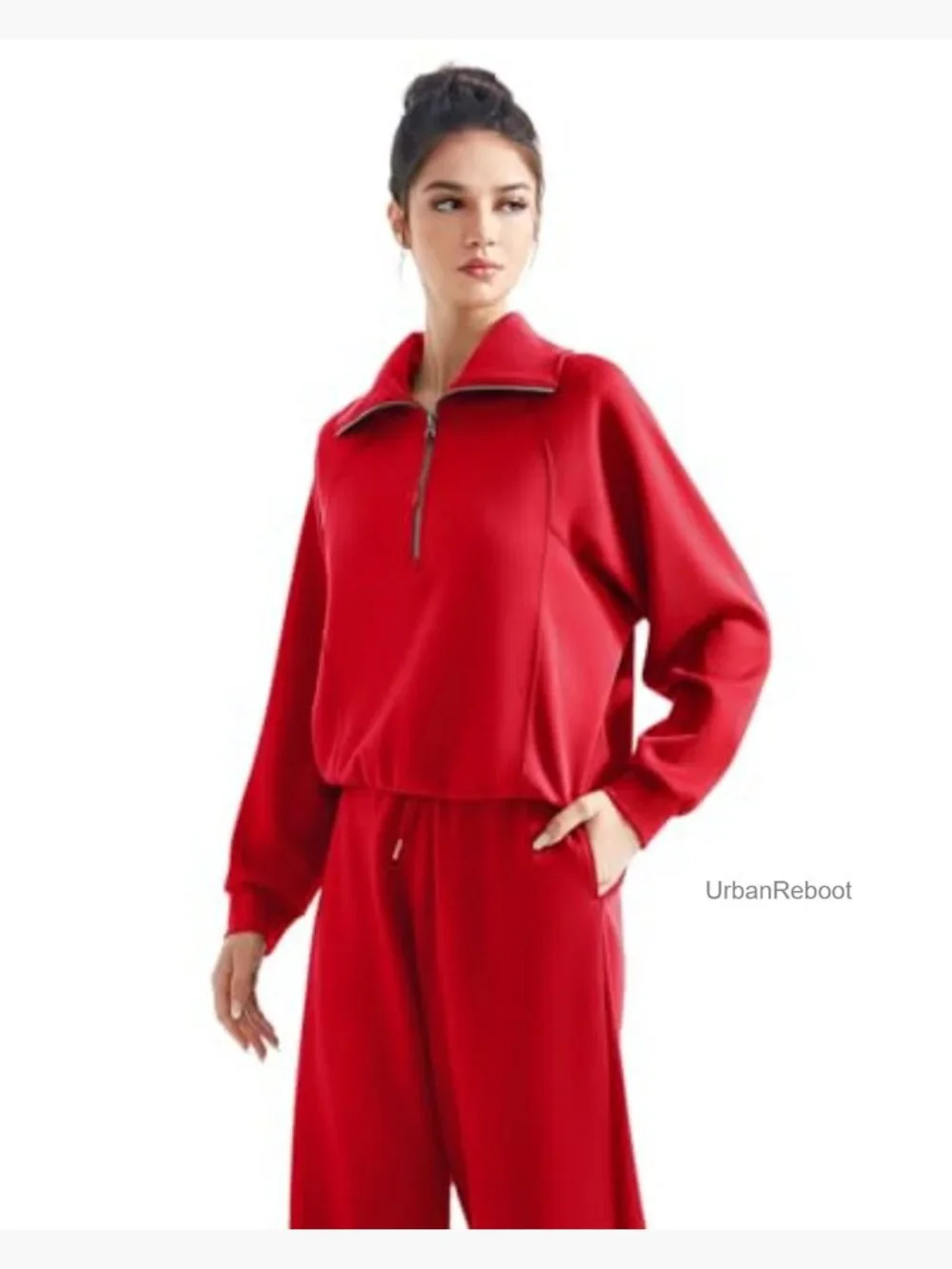 2 Piece Lounge Matching Set Wide Leg Sweatpant Half Zip Sweatshirt